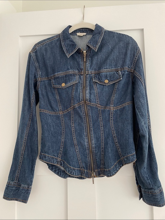 Pilcro Jackets & Blazers - Pilcro Dark Blue Zip-Front Denim Jacket